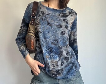 Floral Knit Top – Soft Grunge Y2K Long Sleeve Blouse