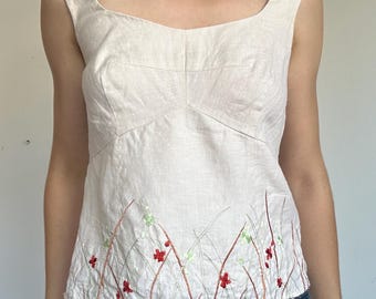 Vintage-Leinentop mit Stickerei