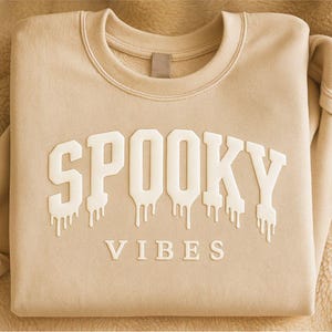 Embossed Spooky Vibes Sweatshirt, Halloween Puff Print Crewneck, Witchy Goose Fall Pullover, Cute Ghost Embossed Shirt, Boo Season Outfit