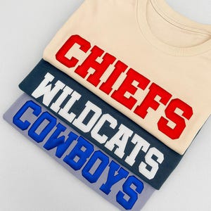 Personalized Embossed Team Name T-shirt, Metallic Puff Print, Puff School Sports, Trendy Custom School Mascot Tee, Puff Print Mascot Shirt