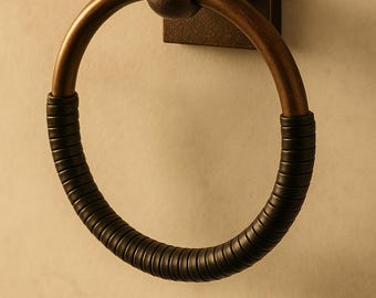 RWARE Noir Round Towel Ring 6” | Leather Wrapped Solid Bronze | Handmade