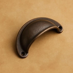 Solid Cast Bronze Cup Pull | Rustic Farmhouse Cabinet Drawer Handle