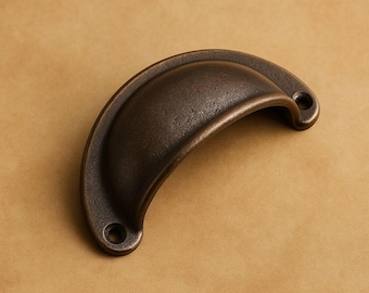 Solid Cast Bronze Cup Pull | Rustic Farmhouse Cabinet Drawer Handle