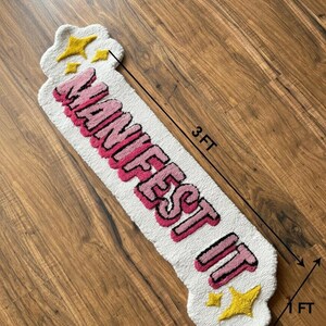 Hand Tufted “Manifest It” Rug | 3x1 ft Accent Rug | Customized Wool Tufted Runner | Small Statement Rug | Modern Home Decor