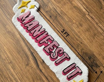 Hand Tufted “Manifest It” Rug | 3x1 ft Accent Rug | Customized Wool Tufted Runner | Small Statement Rug | Modern Home Decor