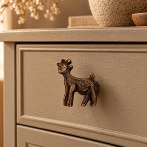 Animal Cabinet Knob | Goat Drawer Pull | Decorative Dresser Knob | Bronze Patina Antique Bronze Nickel Hardware
