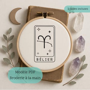 Patrón de bordado del signo astrológico Aries para descargar | Bordado esotérico a mano DIY | Patrón de bordado del zodiaco PDF