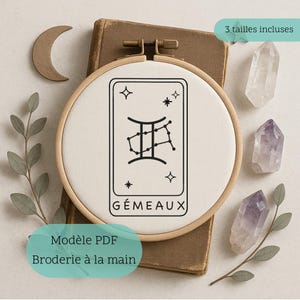 Patrón de bordado del signo astrológico Géminis para descargar | Bordado esotérico a mano DIY | Patrón de bordado del zodiaco PDF