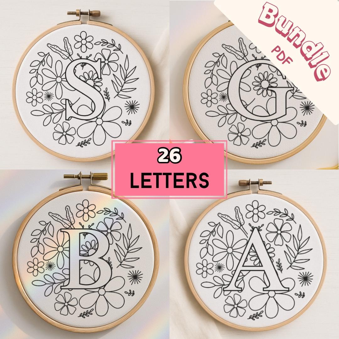 Stick and Stitch Floral Alphabet Hand Embroidery Patterns – 26 Letter ...