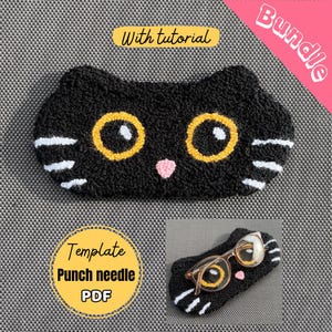 Glasses Holder Punch Needle Pattern: Cat Embroidery Template - 4 designs