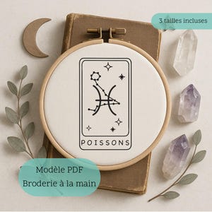 Patrón de bordado del signo astrológico Piscis para descargar | Bordado esotérico a mano DIY | Patrón de bordado del zodiaco PDF