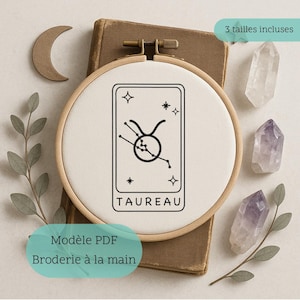 Patrón de bordado del signo astrológico Tauro para descargar | Bordado esotérico a mano DIY | Patrón de bordado del zodiaco PDF
