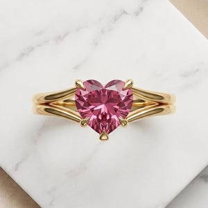 Dainty Ruby Ring, 6 MM Pink Heart Cut Solitaire in Sterling Silver