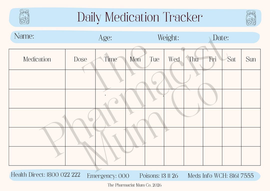 Daily Medication Tracker, Printable, Blue - Etsy