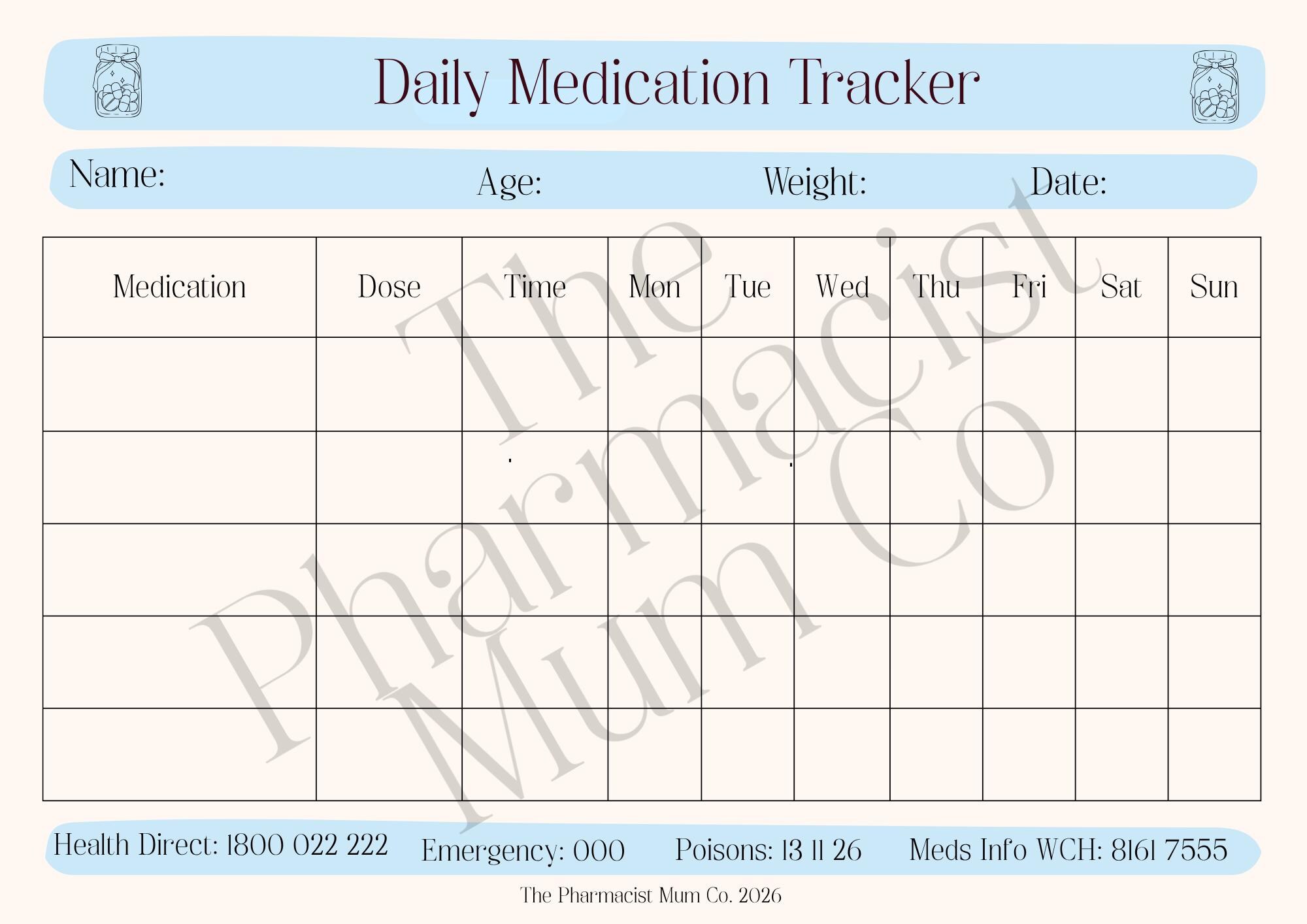 Daily Medication Tracker, Printable, Blue - Etsy
