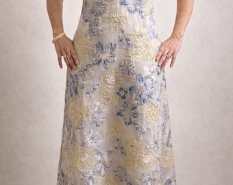 Lavender Gold Floral Evening Gown, Mother of the Bride Dress, Formal A-Line Dress, Metallic Brocade Gown, Wedding Guest Dress, Handmade