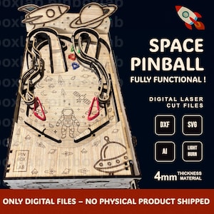 Space Pinball - fully functional pinball machine, guaranteed fun! Digital laser cut files DXF, SVG, AI and Lightburn. Instructions included