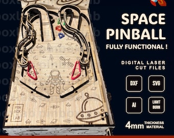 Space Pinball - fully functional pinball machine, guaranteed fun! Digital laser cut files DXF, SVG, AI and Lightburn. Instructions included