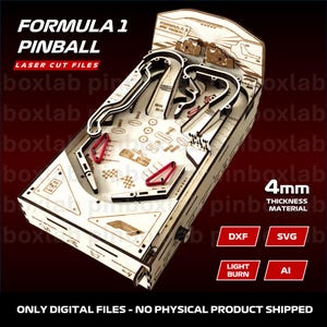 Formula 1 Pinball | Laser Cut Pinball Plans – Wooden Tabletop Pinball | Formula 1 Racing Theme | Digital Download | instructions included