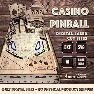Casino Pinball Machine - Fully Functional with Spinning Roulette & Slots! Laser Cut Files (DXF, SVG, AI, LightBurn) - Instructions included
