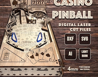 Casino Pinball Machine - Fully Functional with Spinning Roulette & Slots! Laser Cut Files (DXF, SVG, AI, LightBurn) - Instructions included
