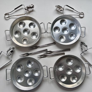 Vintage Escargot Set 4 pans forks tongs made in France