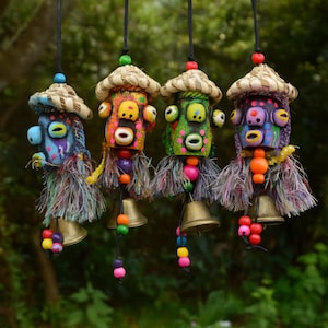 Boho Tribal Wind Chime – Handmade Colorful Spirit Bell with Beads & Bells | Unique Outdoor Decor, Whimsical Garden Hanging Art