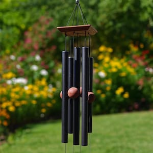 37 Inch Deep Tone Metal Wind Chimes – Black Outdoor Garden Bell for Yard Decor