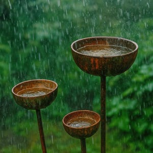 Rustic Bee Water Stations Set of 3 – Metal Garden Sculptures and Outdoor Yard Decor