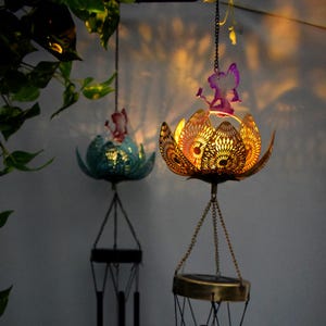 Solar Lotus Wind Chime Lantern: Butterfly Garden Light, Boho Decor