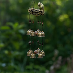 Bird Nest Wind Chime with 12 Bells – Outdoor Garden and Backyard Hanging Decor Gift