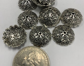 Bead Caps 16mm, silver pewter alloy; 12 pieces