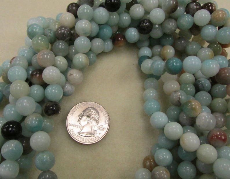 8mm smooth polished 16-inch strand Black Gold Amazonite strand