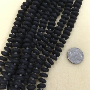 Black 8mm or 12mm man made Sea Glass rondeles 8-inch strand