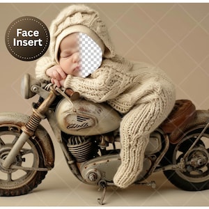 Face Insert Vintage Motorcycle Digital Backdrop - Baby Biker Theme, Newborn Digital Face Replace Backdrop, PSD