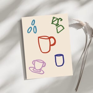 Unframed "Coffee Doodles" Hand-Drawn Print – Playful Coffee Mug Art for Kitchen, Coffee Bar, or Breakfast Nook Decor