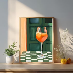 Framed "Venetian Sip" Hand-Drawn Wall Art Print – Aperol Spritz Art with [Black/Wood/White] Frame for Bar or Kitchen