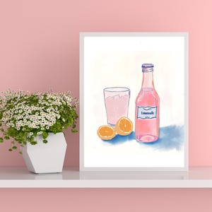 Framed "Pink Lemonade" Hand-Drawn Wall Art Print – Citrus Drink Illustration with [Black/Wood/White] Frame for Kitchen, Dorm, or Home Decor