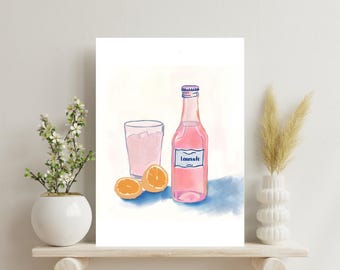 Hand-Drawn Pink Lemonade Wall Art, Physical Print | Kitchen, Bar Cart & Dorm Room Decor