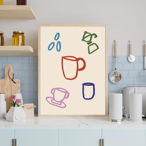 Framed "Coffee Doodles" Hand-Drawn Print – Fun Coffee Mug Art with [Black/Wood/White] Frame for Kitchen or Coffee Bar