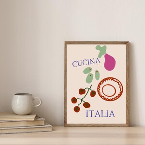 Framed "La Cucina" Hand-Drawn Print – Italian Kitchen Art with [Black/Wood/White] Frame for Dining Room or Pantry