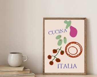 Framed Italian Kitchen Art Print: Hand-Drawn La Cucina Wall Decor