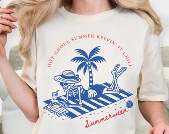 Camiseta Comfort Colors Summerween Camiseta Summerween Skeleton Beach Camiseta de Halloween de verano Halloween en verano Camiseta espeluznante de verano Hot Ghoul Summer