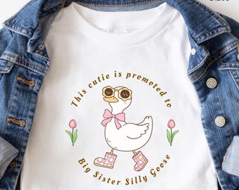 Camiseta de revelación de embarazo con lindo ganso para hermana mayor, anuncio de embarazo de primavera, camiseta ascendida a hermana mayor, mamá e hija, mamá y yo, hermana mayor de Pascua