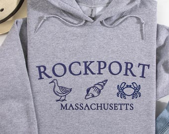 Embroidered Rockport Massachusetts Sweatshirt, Coastal Grandma Hoodie, Cape Ann Vacation Crewneck, Preppy East Coast Summer Gift