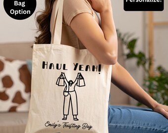 Bolso de lona divertido y personalizado para mujer, estilo vintage, ideal para quienes buscan una segunda mano. Bolso de compras vintage, bolso de compras de segunda mano, regalo perfecto para amantes de las compras de segunda mano.