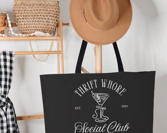 Bolsa de lona personalizada para compras de segunda mano, regalos para amantes de las compras de segunda mano, bolsa grande personalizada para compras de segunda mano, bolsa vintage para compras de segunda mano, bolsa de fin de semana para compras de segunda mano.