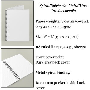 K&ouml;nnte beinhalten: Ein wei&szlig;es Spiralnotizbuch mit linierten Seiten, 15,2 x 20,3 cm gro&szlig;, mit einem Frontcover-Druck und einem dunkelgrauen R&uuml;ckcover. Das Notizbuch hat 118 linierte Seiten und eine Metall-Spiralbindung. Enth&auml;lt eine Dokumententasche auf der Innenseite des R&uuml;ckcovers.
