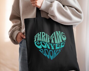 Borsa tote in tela vintage per lei, borsa shopper vintage, libri e caffè, borsa per acquisti vintage, regali per amanti del vintage, borsa tote per libri, amante dei libri