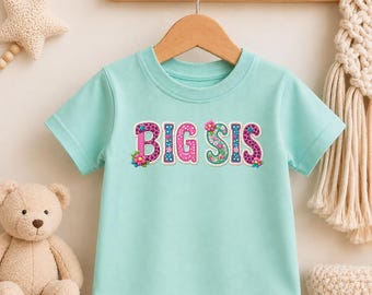 Camiseta fofa para irmã mais velha, camiseta para anunciar a chegada da irmã mais velha, anúncio de gravidez, camiseta com efeito patchwork para irmã mais velha, presente para a nova irmã mais velha